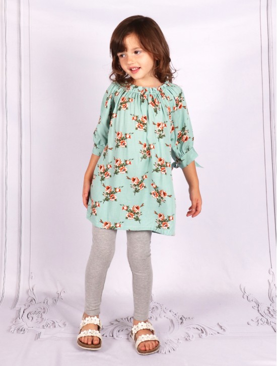 Kid's Off The Shoulder Flower Print Fashion Top